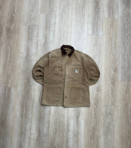Faded Brown Unlined Carhartt Chore Jacket - Large