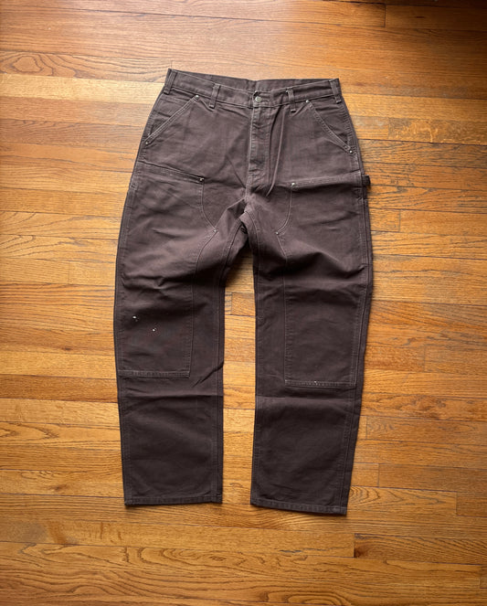 Faded Dark Brown Carhartt Double Knee Pants - 34 x 31