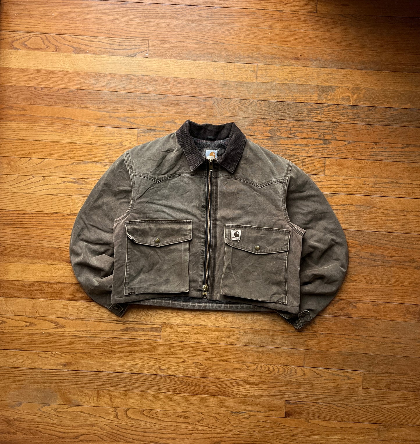 Faded Chestnut Brown Cropped Carhartt Chore Jacket - Medium