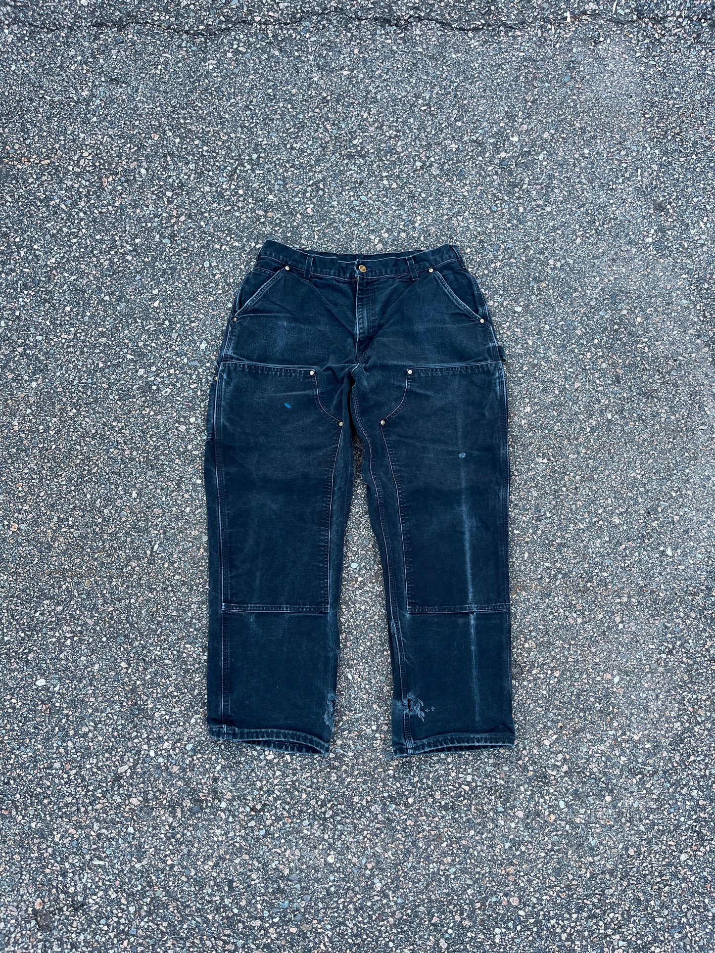 Faded Black Carhartt Double Knee Pants - 32 x 28.5