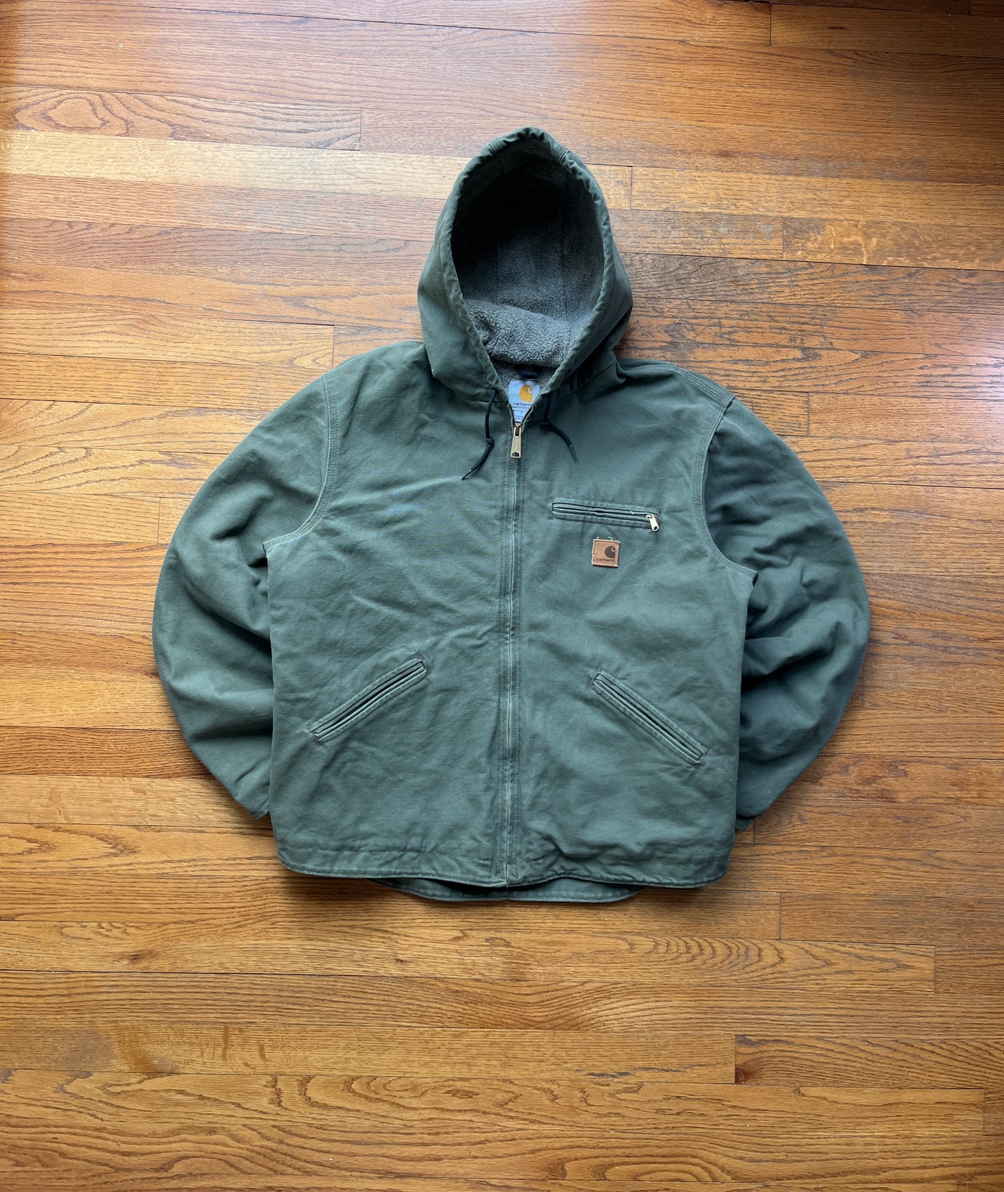 Faded Olive Green Carhartt Sherpa Lined Jacket - Fits M-L