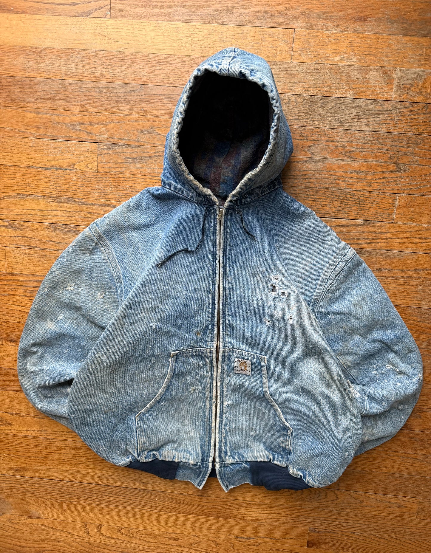 Faded n Thrashed Denim Southwest Aztec Lined Carhartt Active Jacket - XL