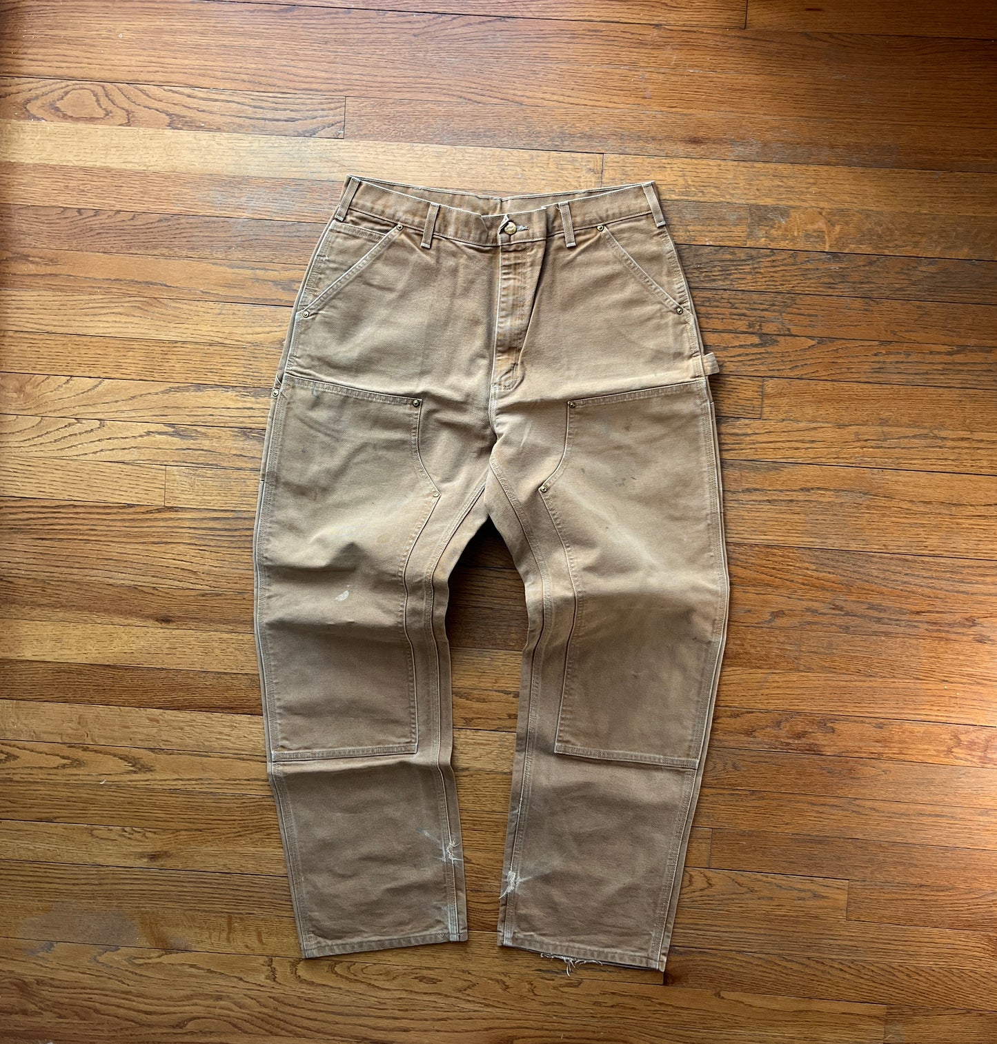 Faded Brown Carhartt Double Knee Pants - 33 x 32