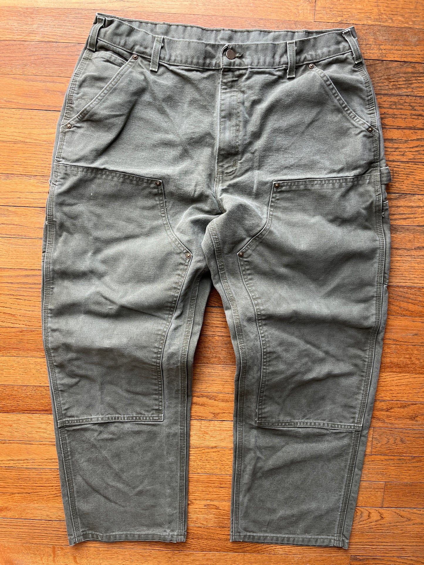 Faded Olive Green Carhartt Double Knee Pants - 36 x 29