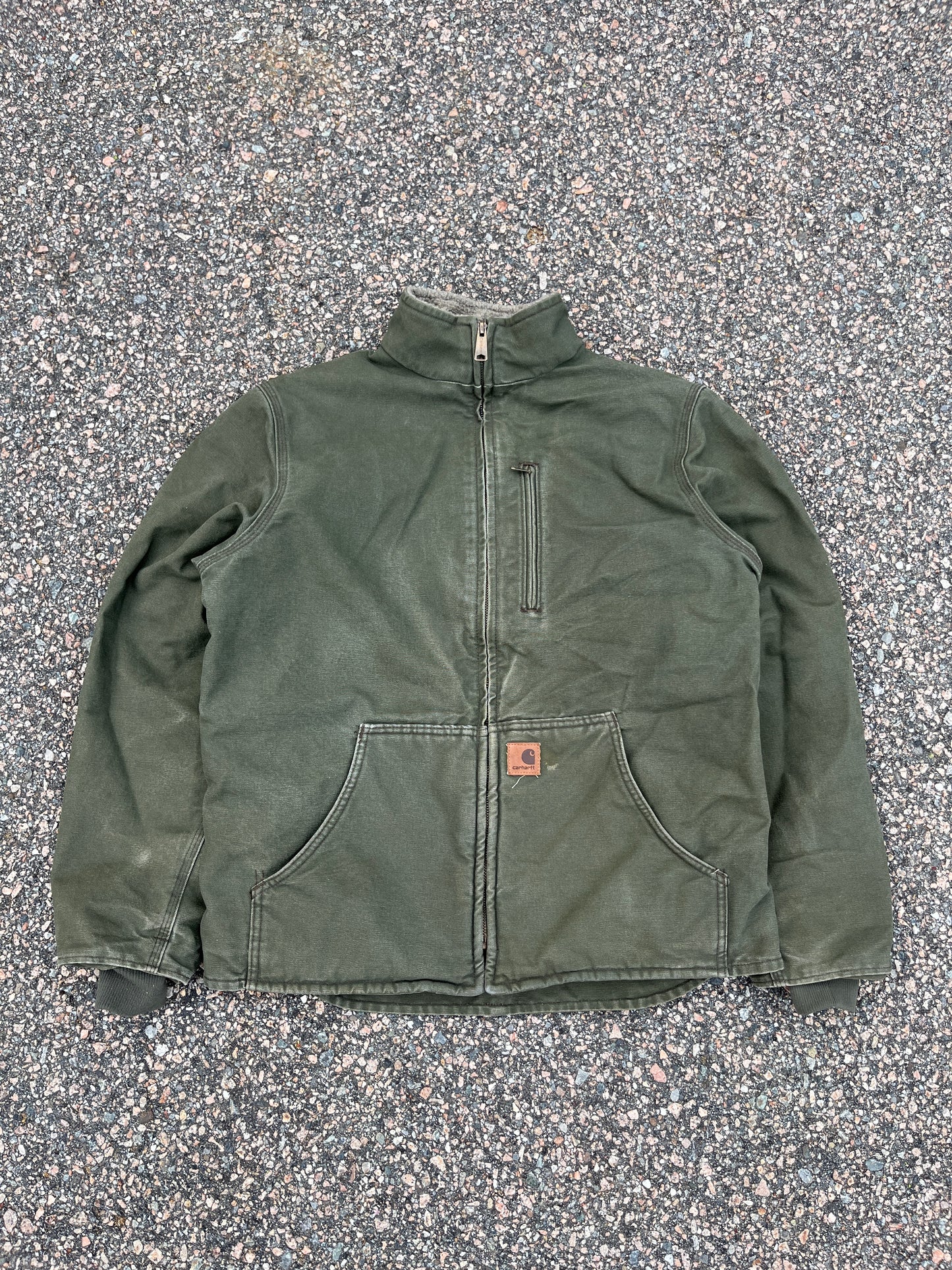 Faded Green Carhartt Sherpa Lined Jacket - Medium