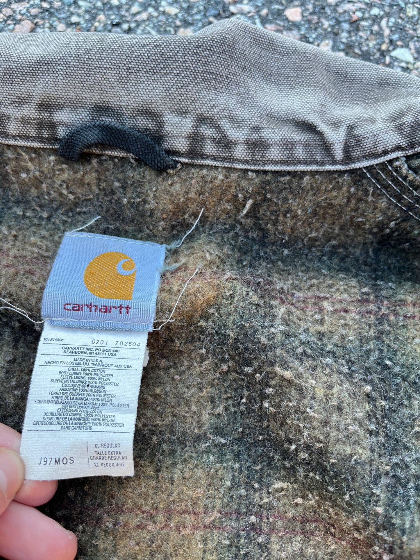 褪色和破旧的橄榄绿色 Carhartt 底特律夹克 - XL