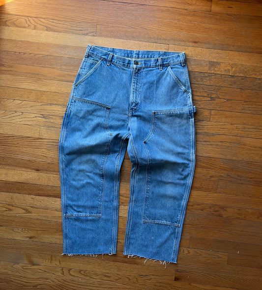 Faded Denim Carhartt Double Knee Pants - 37 x 28