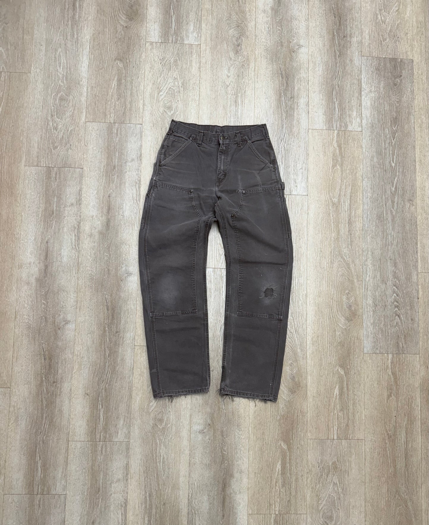 Faded Dark Brown Carhartt Double Knee Pants - 30 x 32