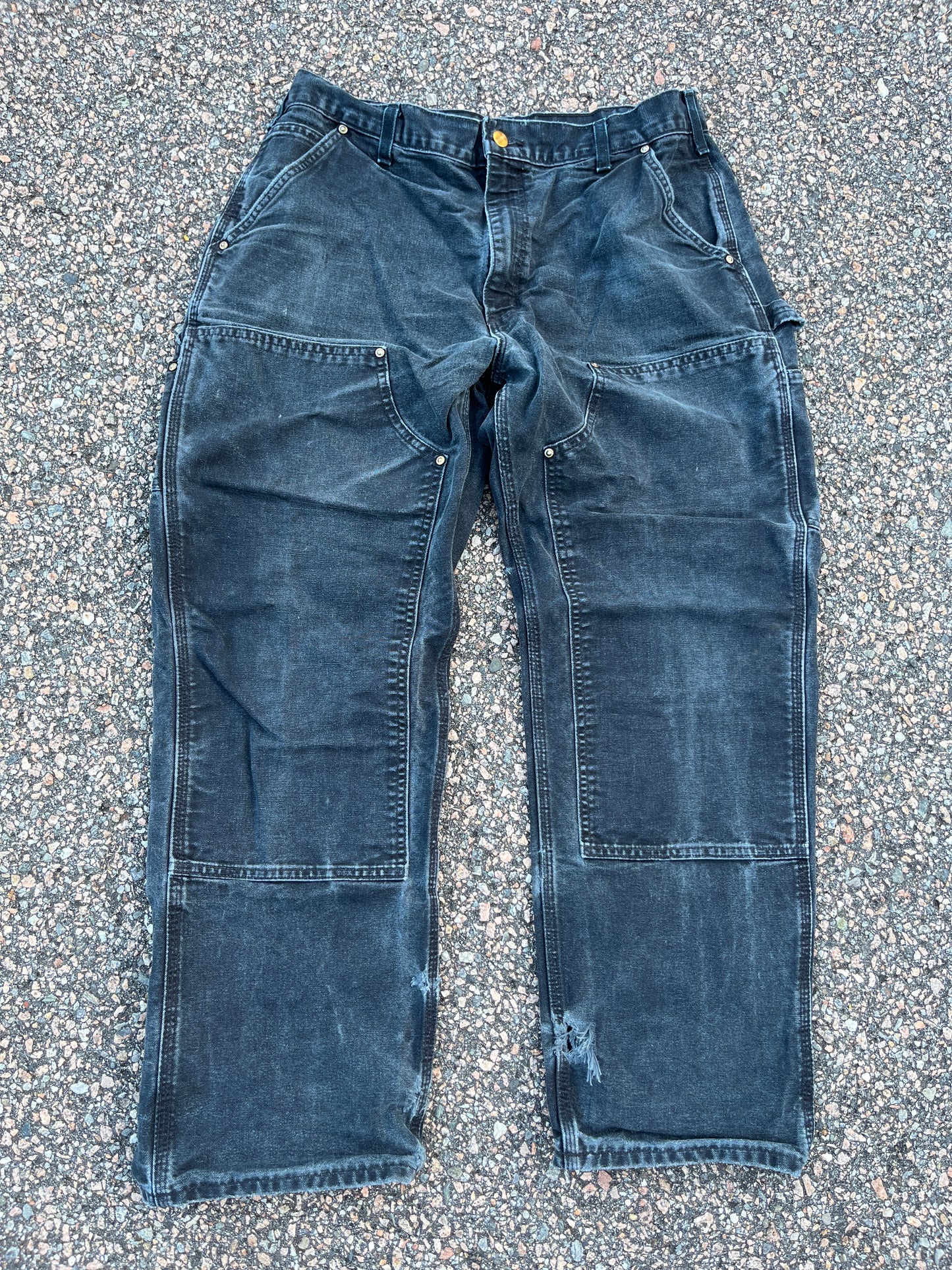Faded Black Carhartt Double Knee Pants - 34 x 29