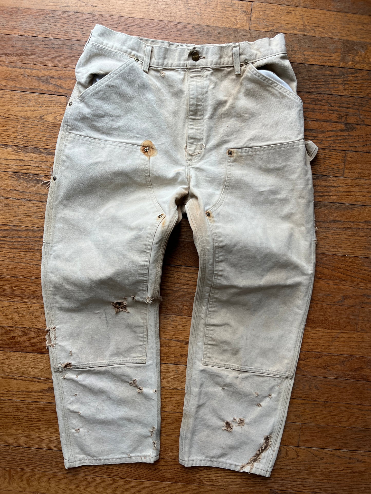 Faded Brown Carhartt Double Knee Pants - 32 x 28