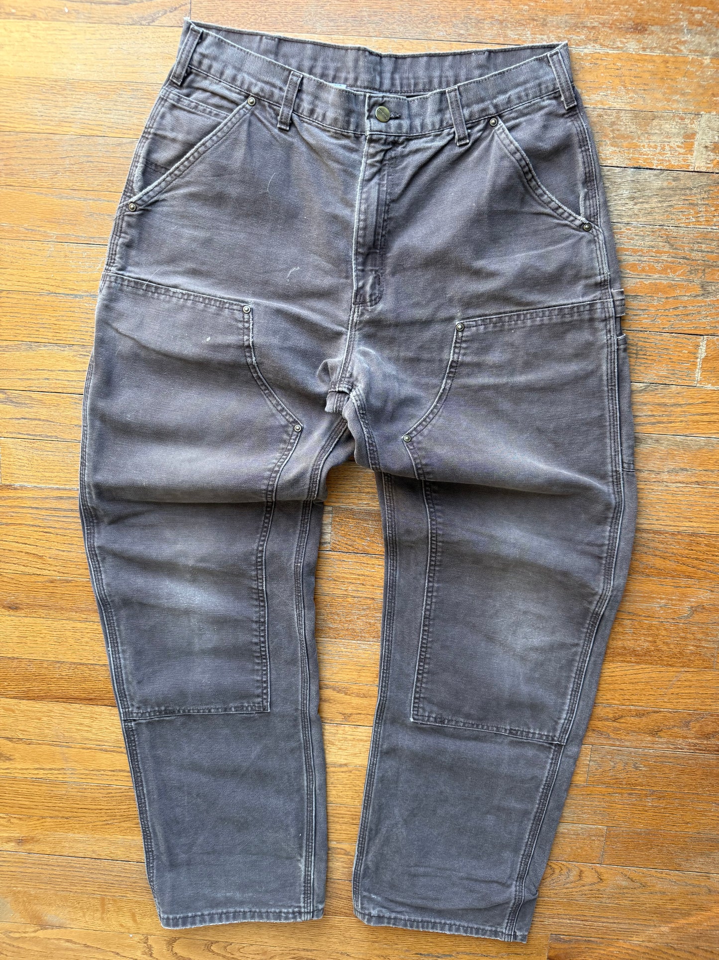 Faded Brown Carhartt Double Knee Pants - 33 x 32