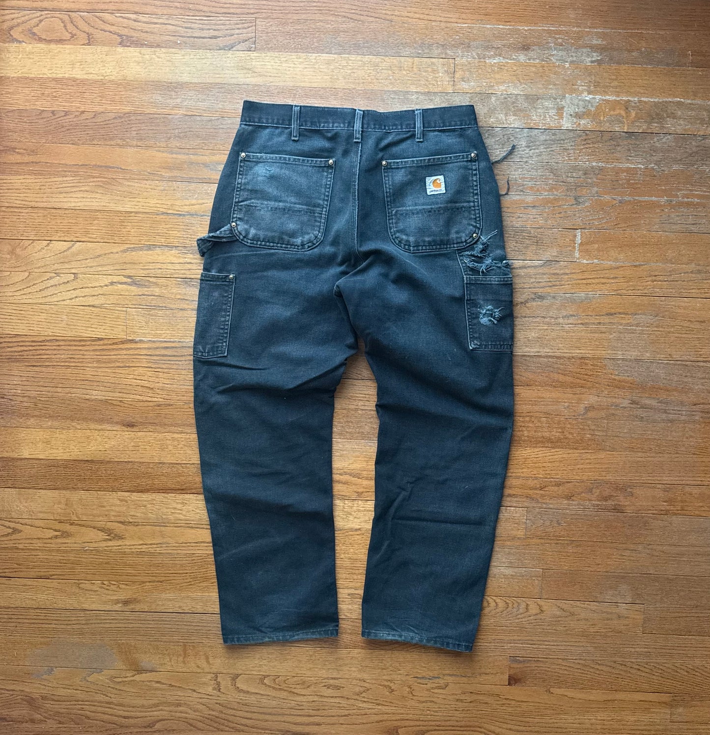 Faded Black Carhartt Double Knee Pants - 32 x 28.5