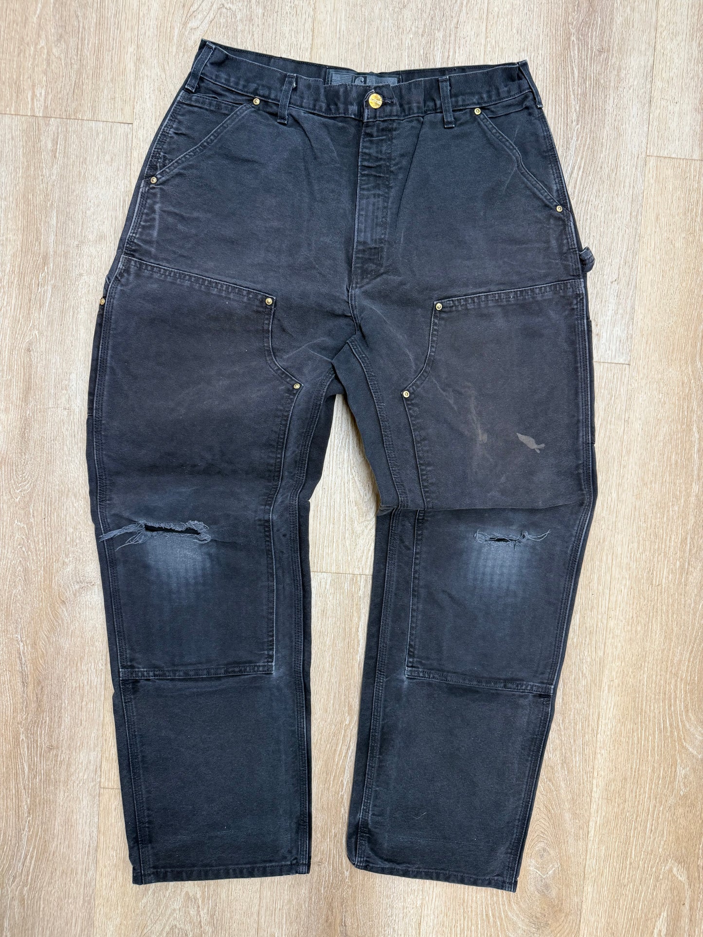 Faded Black Carhartt Double Knee Pants - 33 x 31.5
