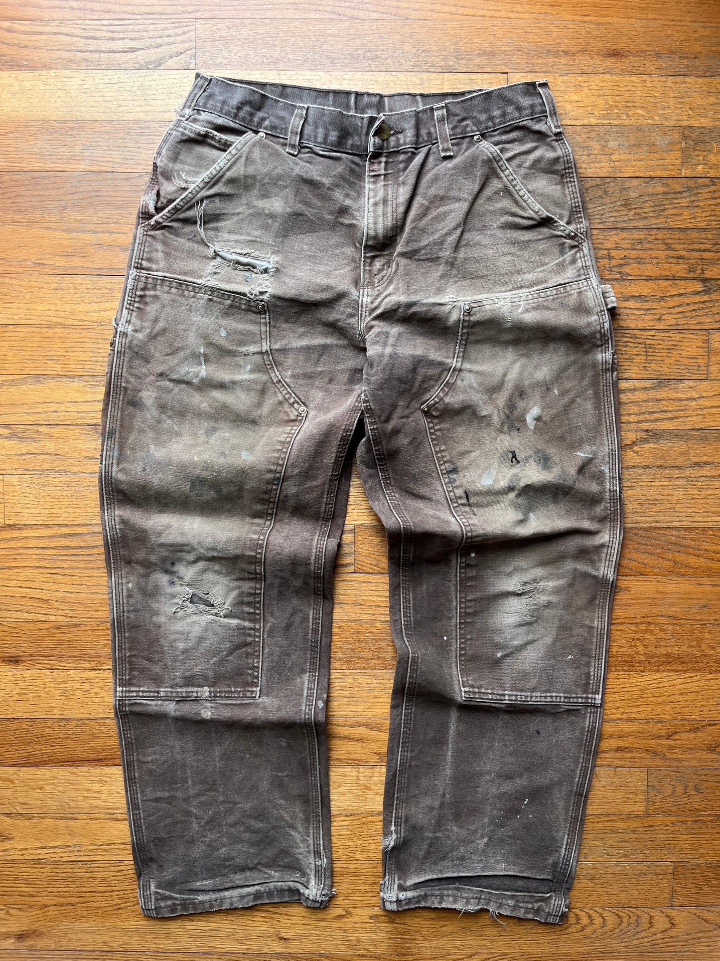 Faded n Painted Brown Carhartt Double Knee Pants - 31 x 29