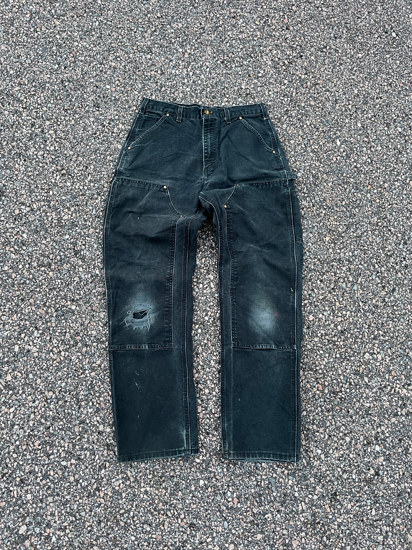 Faded Black Carhartt Double Knee Pants - 31 x 30.5