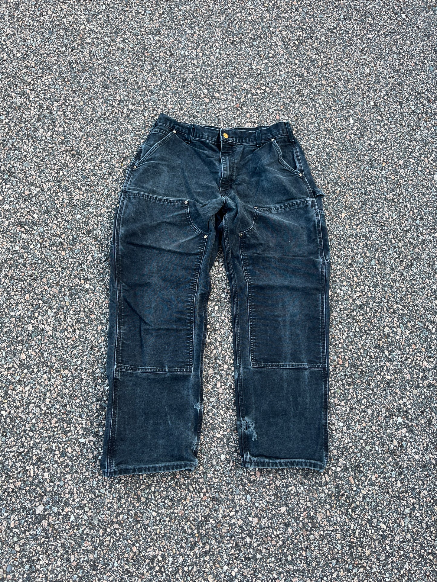 Faded Black Carhartt Double Knee Pants - 34 x 29