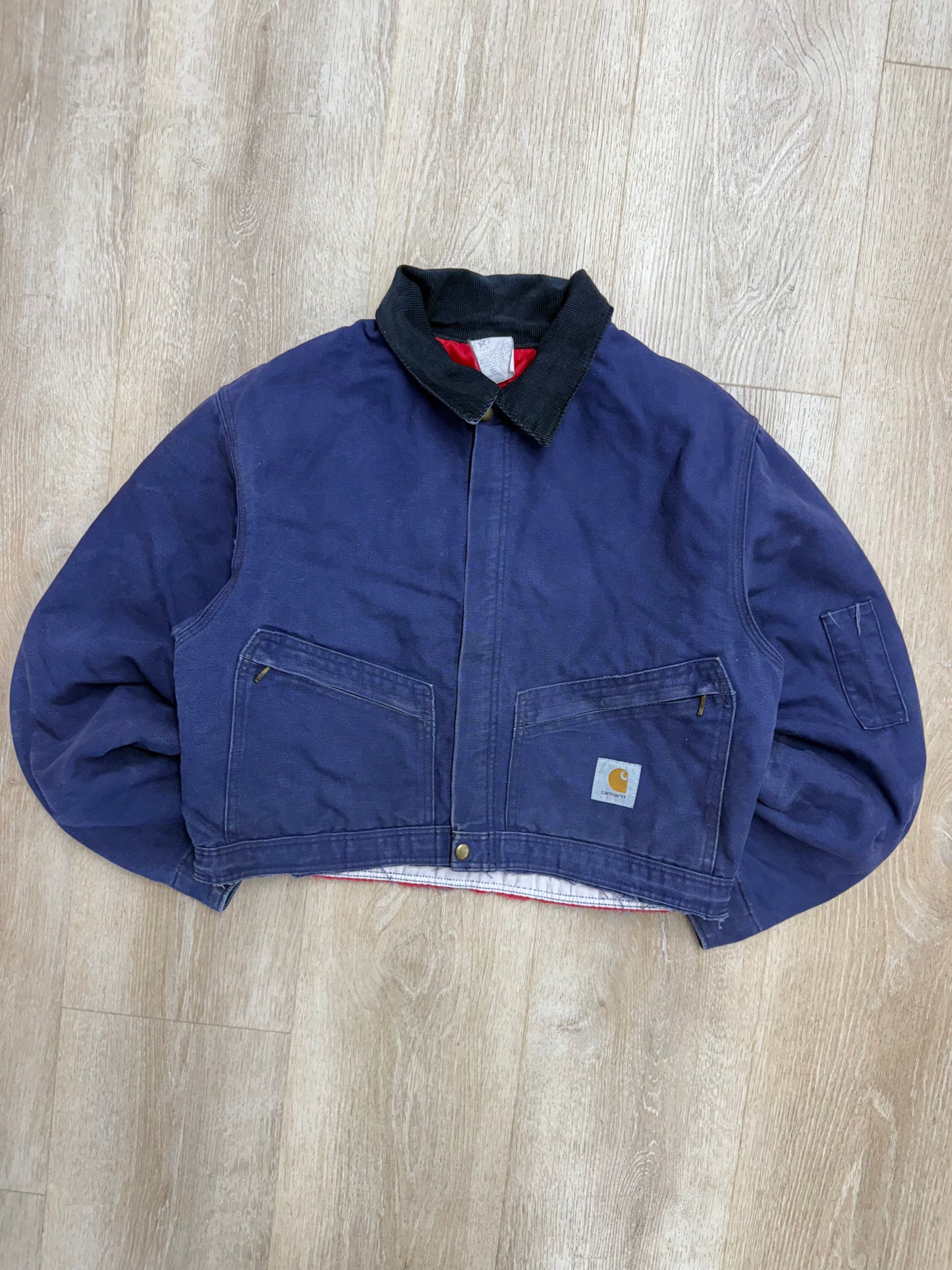 Cropped Faded Navy Carhartt Jacket - Medium