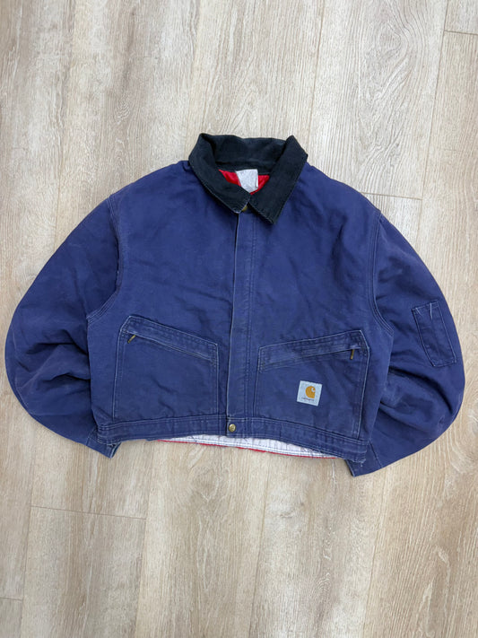 Cropped Faded Navy Carhartt Jacket - Medium