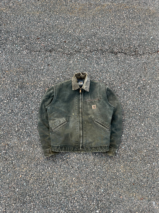 Faded n Distressed Olive Green Carhartt Detroit Jacket - Medium