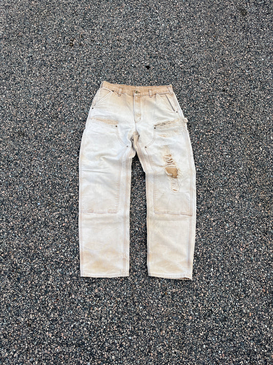 Faded n Distressed Tan Carhartt Double Knee Pants - 33 x 32