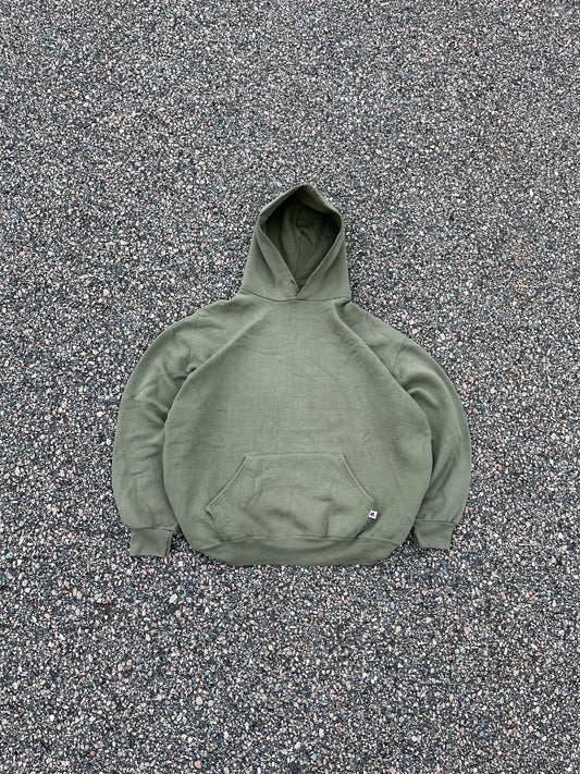 90’s Faded Olive Green Russell Hoodie - Boxy Large