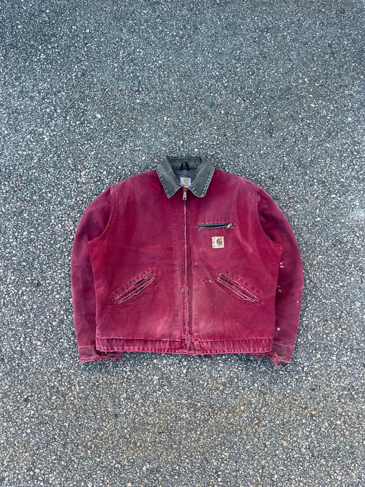 Faded n Distressed Crimson Red Carhartt Detroit Jacket - Boxy Large