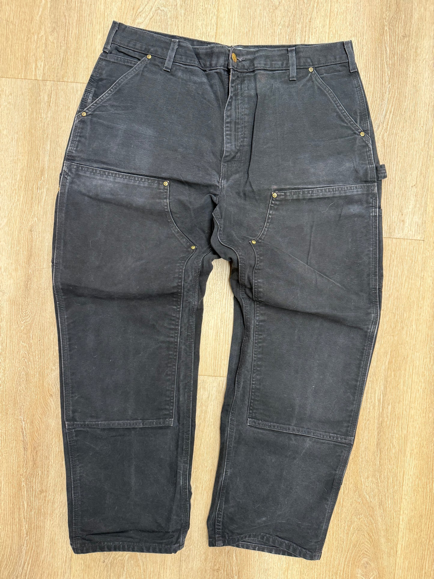 Faded Black Carhartt Double Knee Pants - 37 x 29