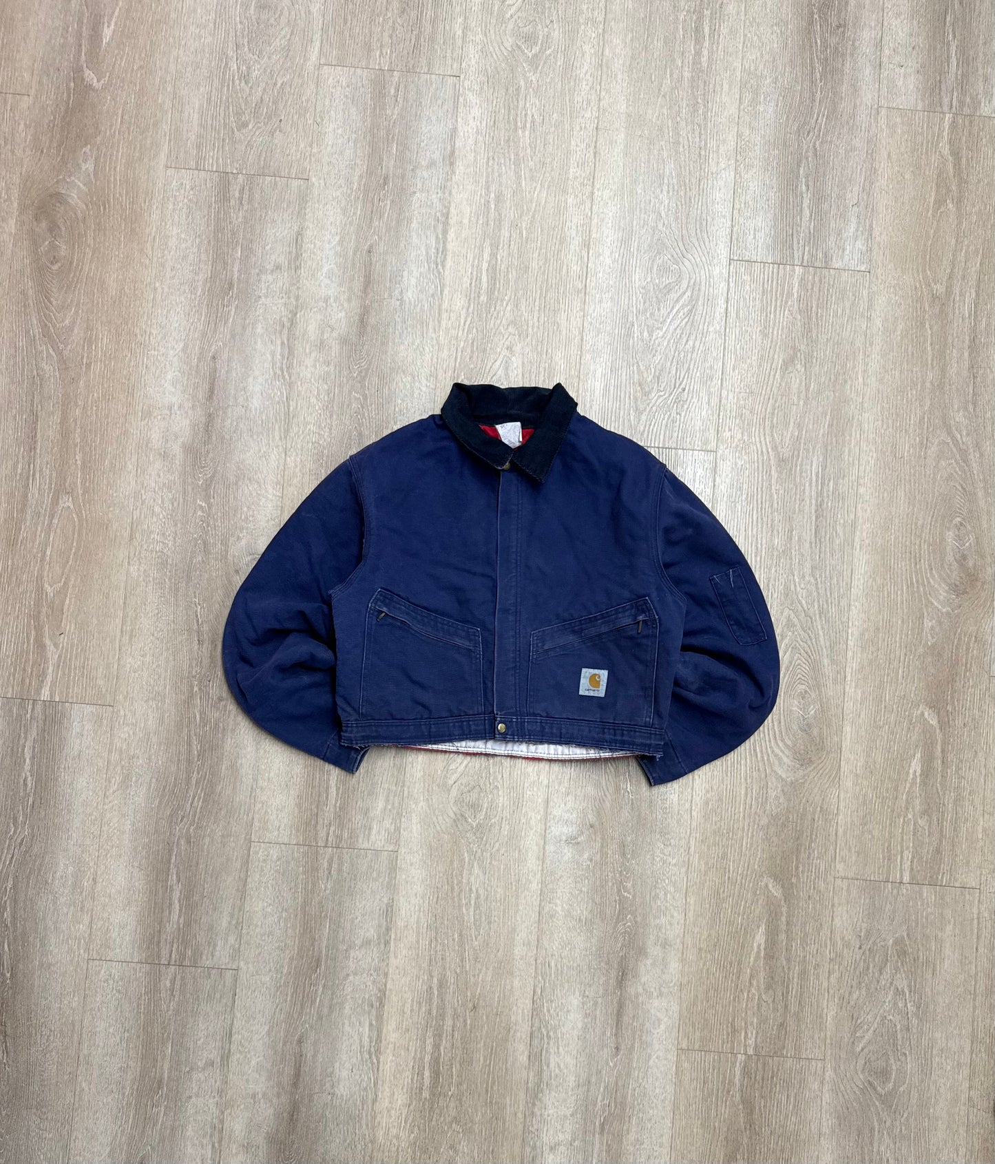 Cropped Faded Navy Carhartt Jacket - Medium
