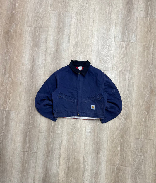 Cropped Faded Navy Carhartt Jacket - Medium