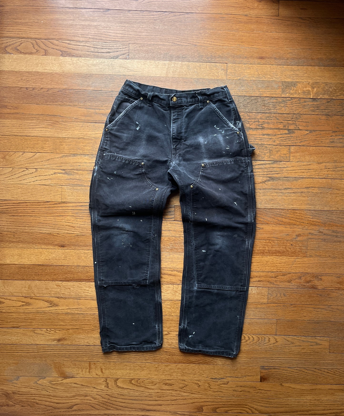 Faded Black Carhartt Double Knee Pants - 30 x 28.5