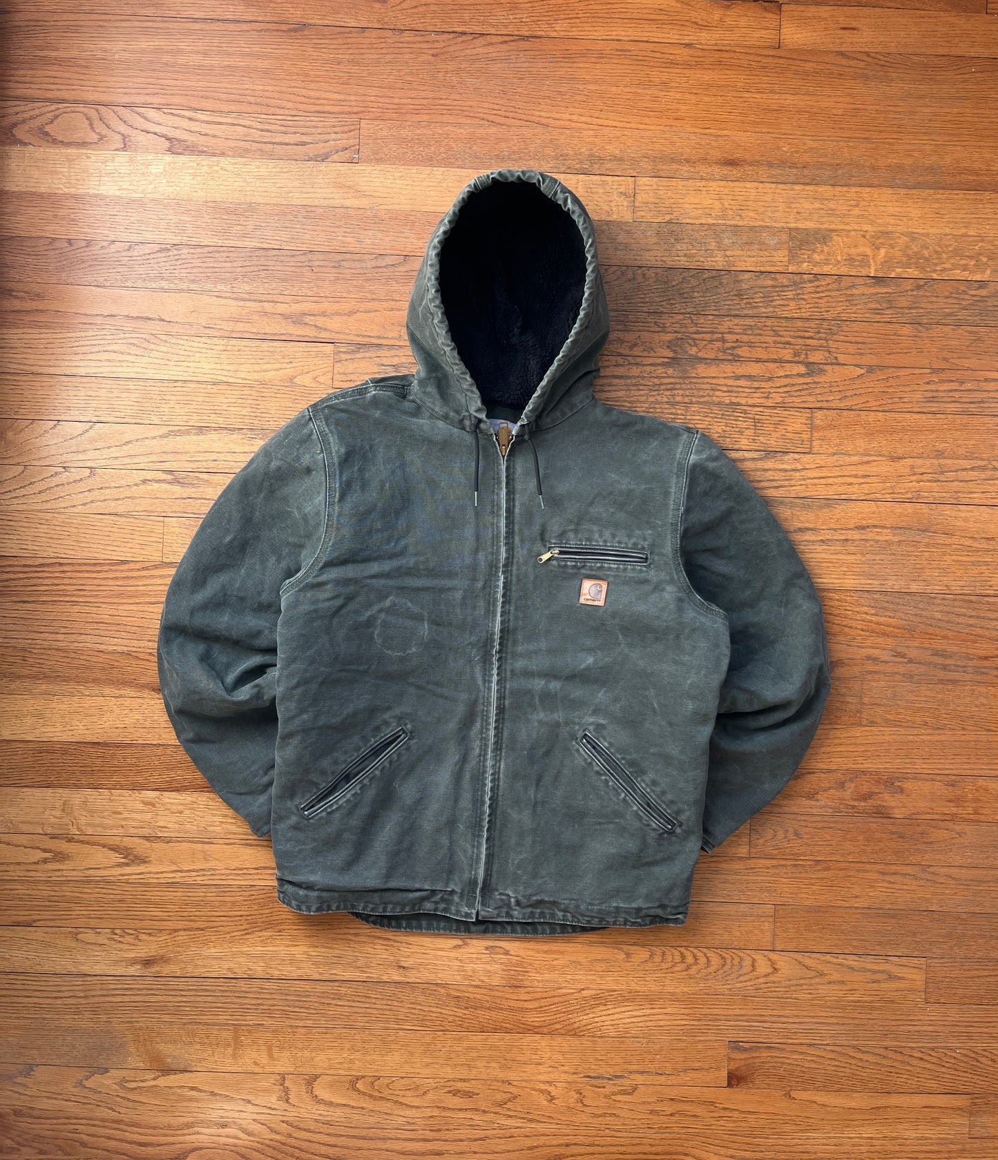 褪色橄榄绿色 Carhartt Sherpa 衬里夹克 - 中号