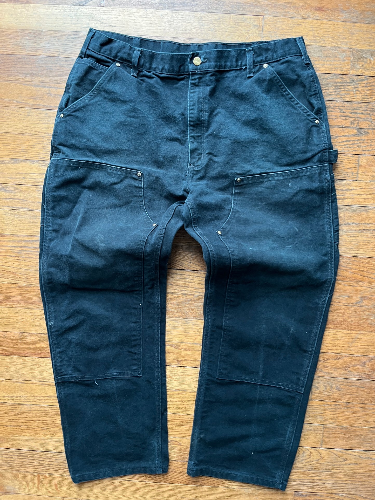 Faded Black Carhartt Double Knee Pants - 38 x 29