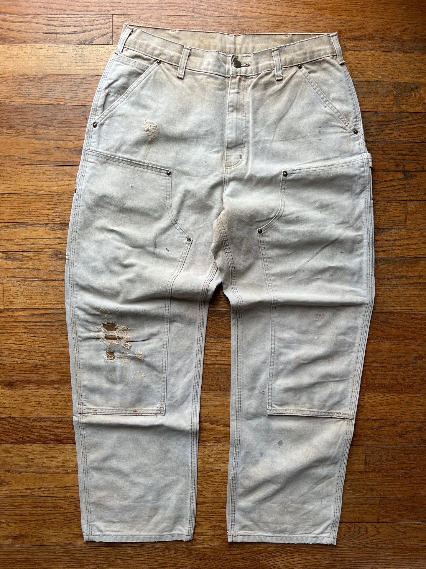 Faded Tan Carhartt Double Knee Pants - 33 x 30.5