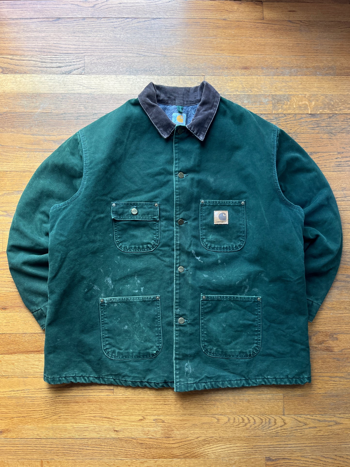 褪色和彩绘云杉绿色 Carhartt 工装夹克 - 宽松 XL-2XL