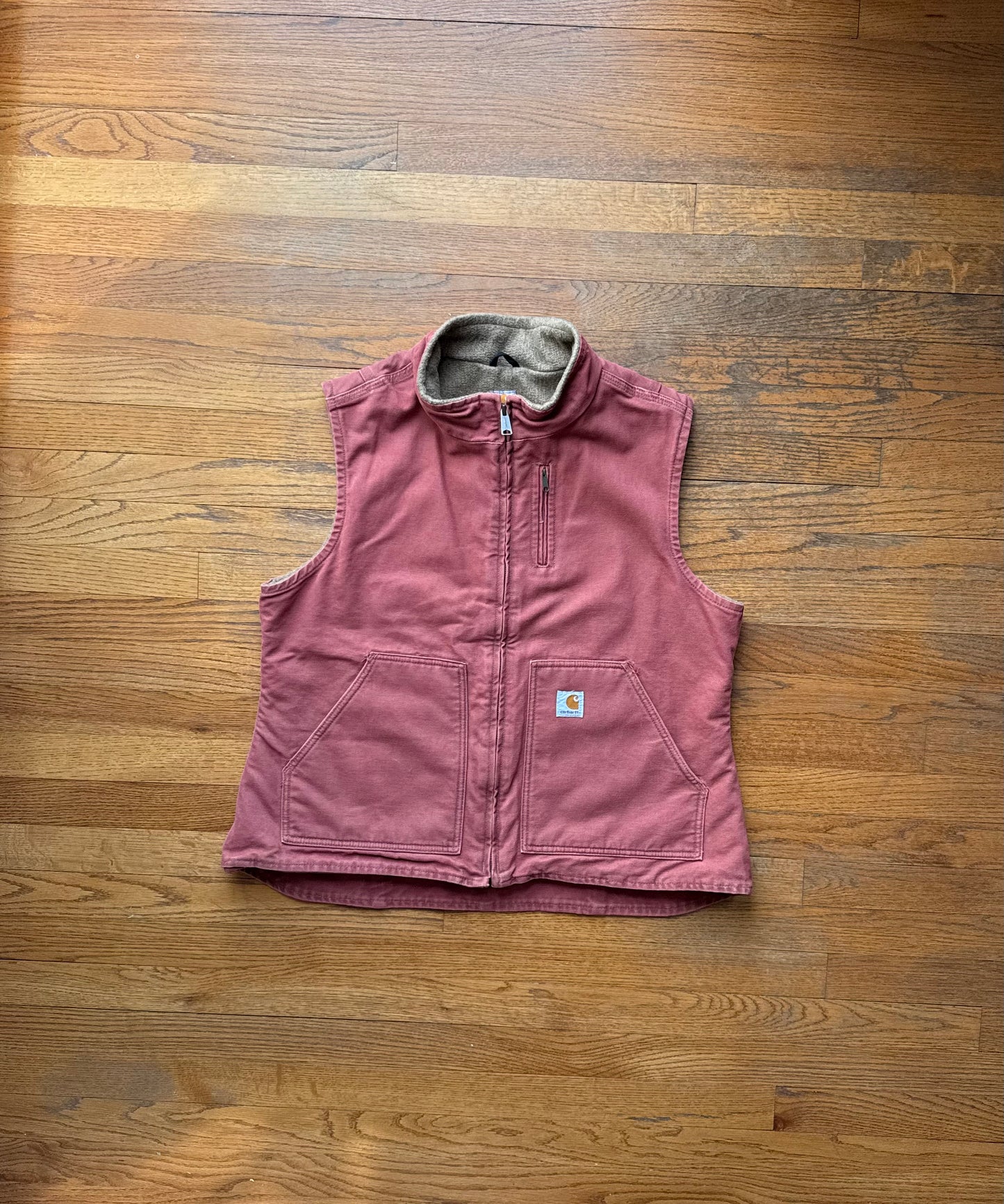 Faded Vintage Rose Carhartt Sherpa Lined Vest - Medium