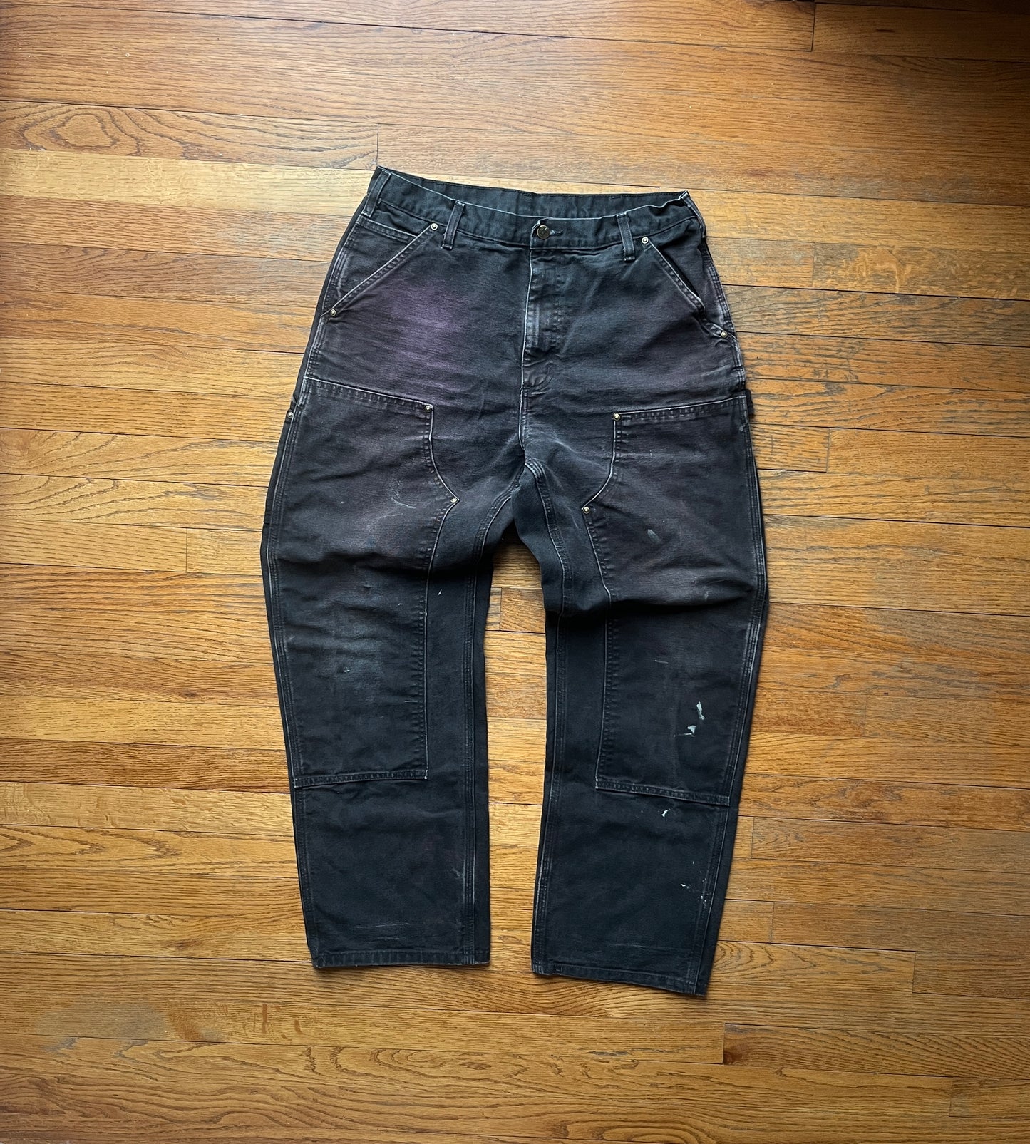 Faded Black Carhartt Double Knee Pants - 32 x 30