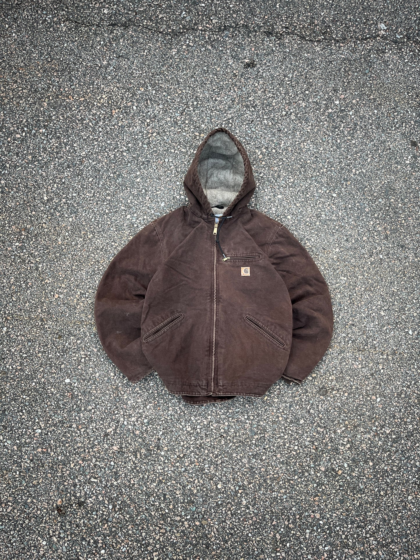 Faded Dark Brown Carhartt Sherpa Lined Jacket - Medium