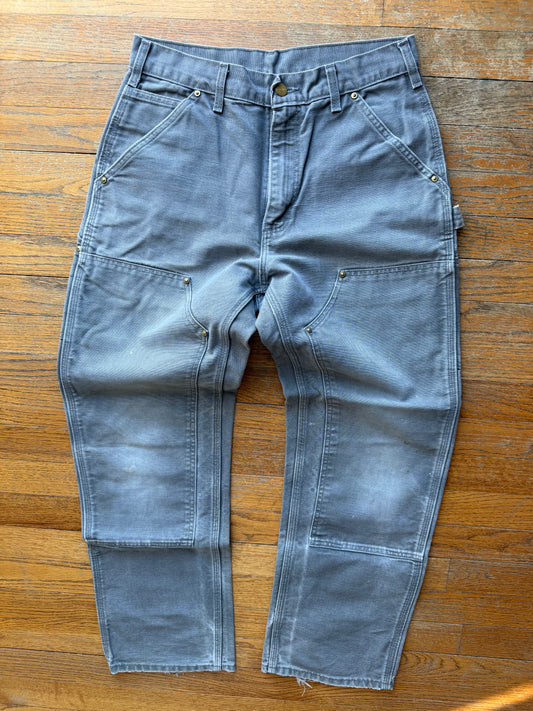Faded Grey Carhartt Double Knee Pants - 29 x 28