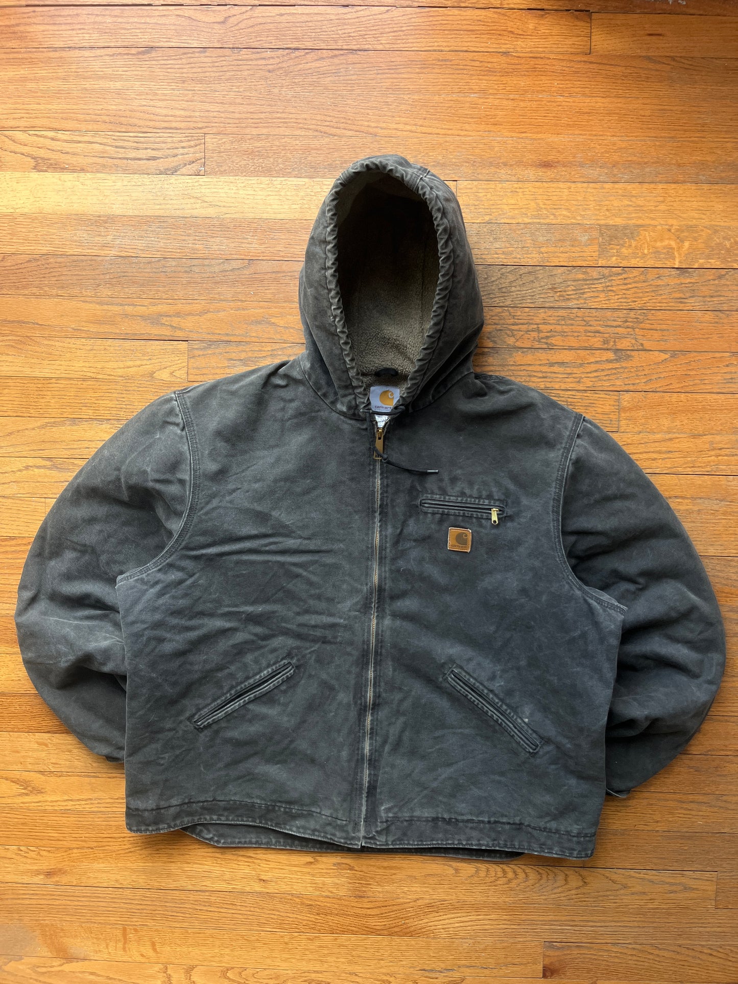 Faded Black Carhartt Sherpa Lined Jacket - Boxy XL