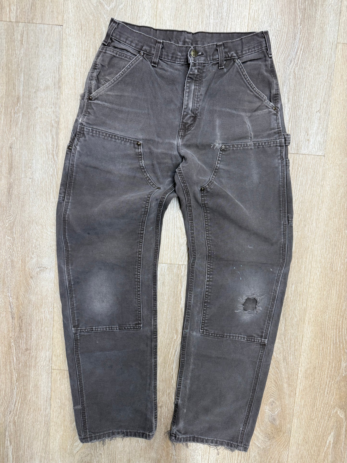 Faded Dark Brown Carhartt Double Knee Pants - 30 x 32