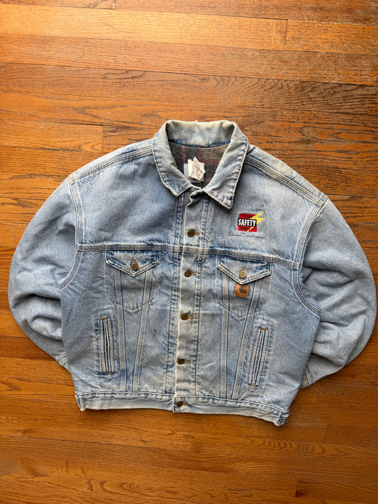 Faded Denim Carhartt Trucker Jacket Rare Liner - Large