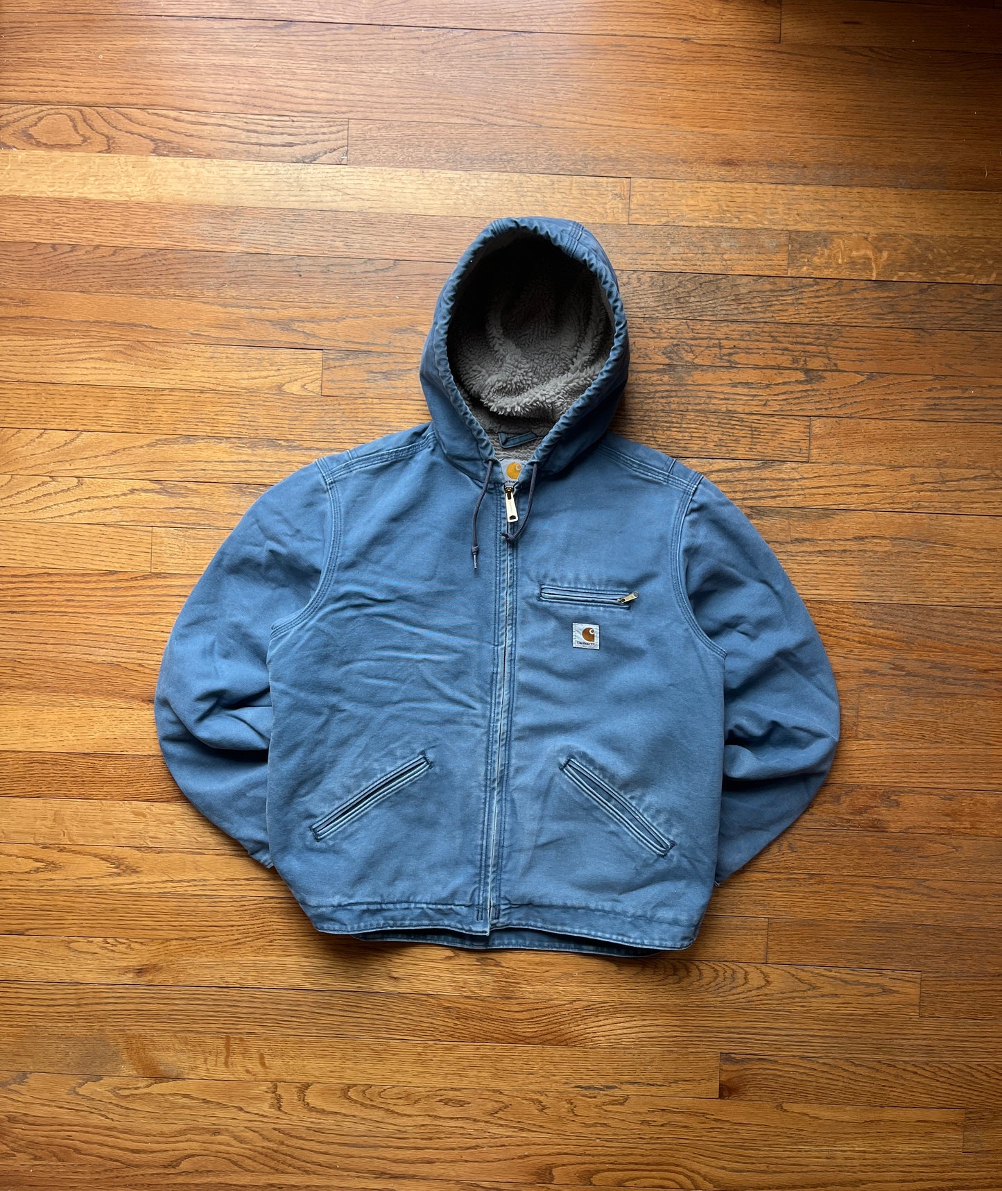 Faded Sky Blue Carhartt Sherpa Lined Jacket - Medium