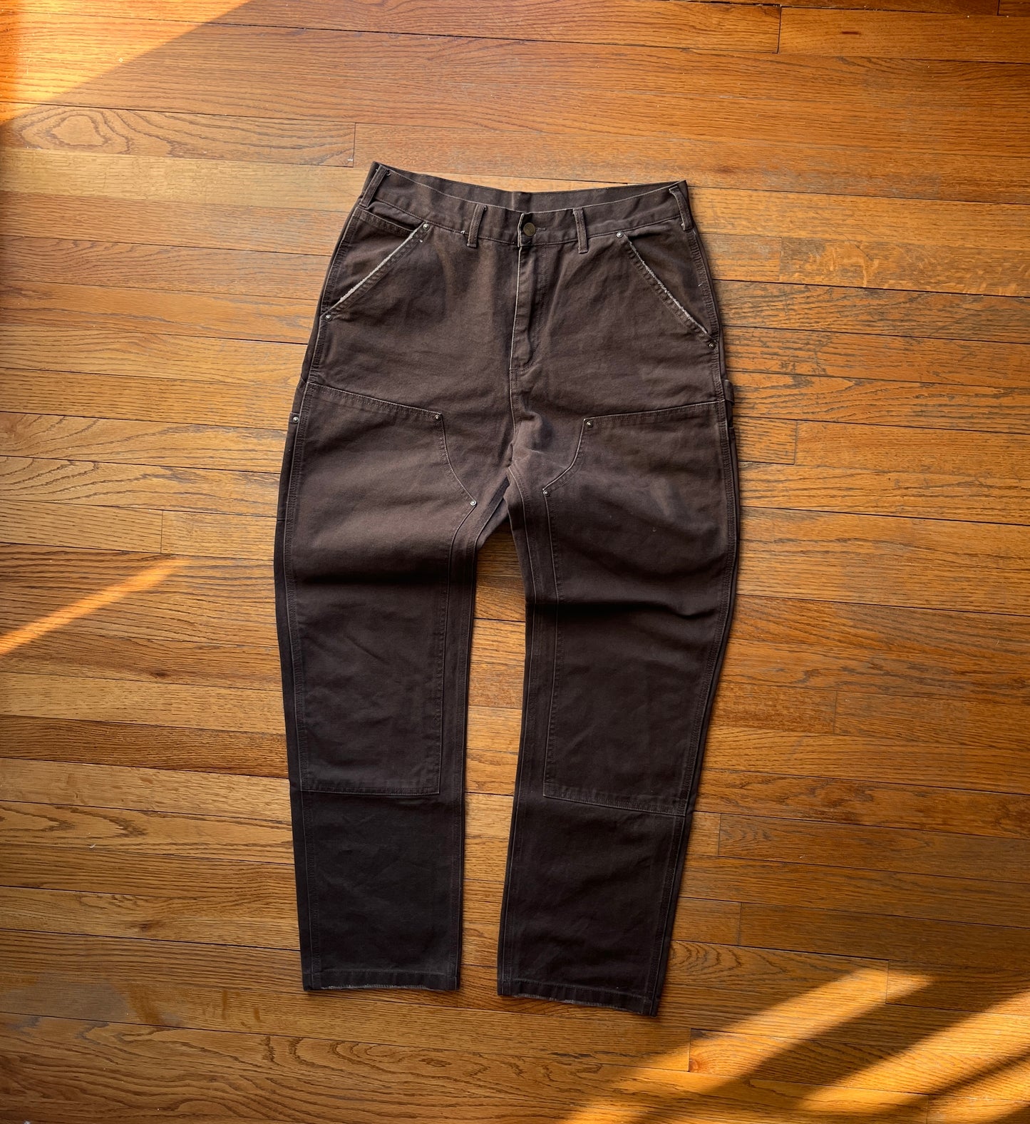 Faded Dark Brown Carhartt Double Knee Pants - 32 x 31