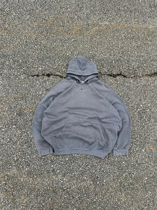 00’s Nike Charcoal Center Swoosh Hoodie - XXL