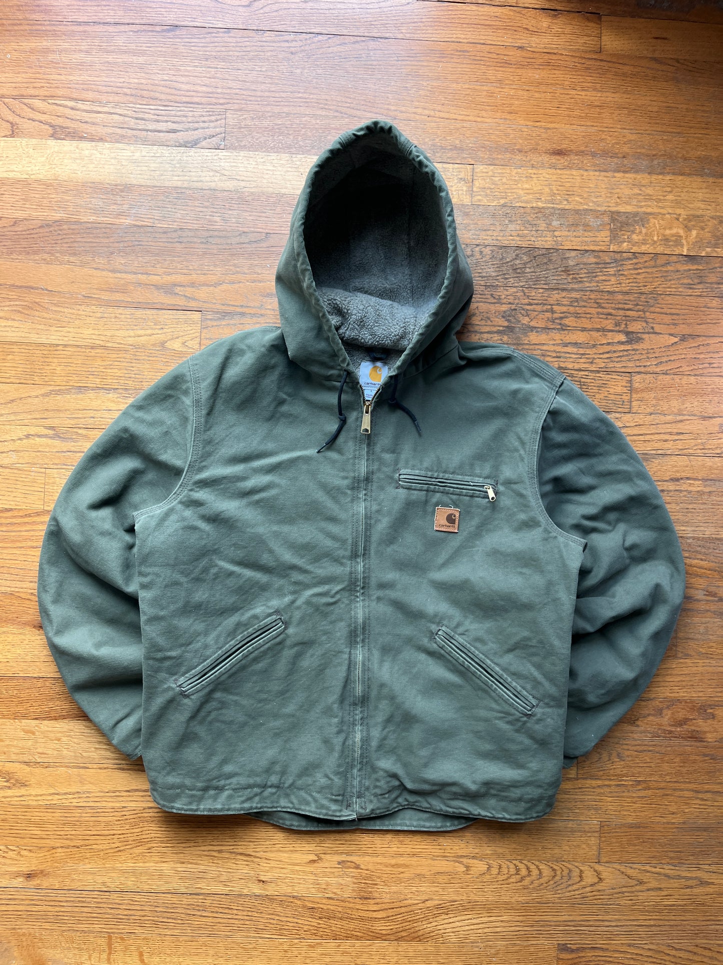 Faded Olive Green Carhartt Sherpa Lined Jacket - Fits M-L