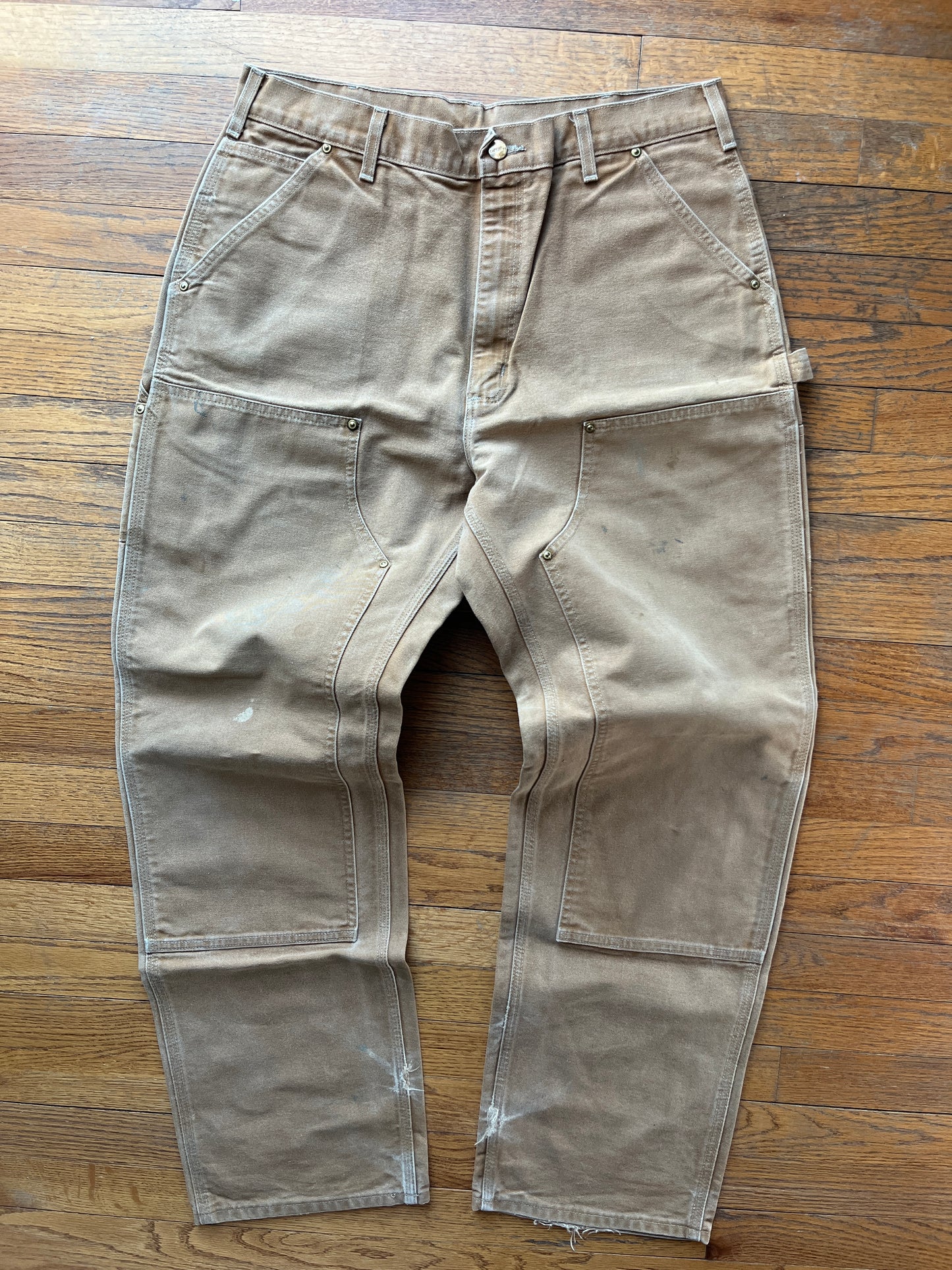 Faded Brown Carhartt Double Knee Pants - 33 x 32