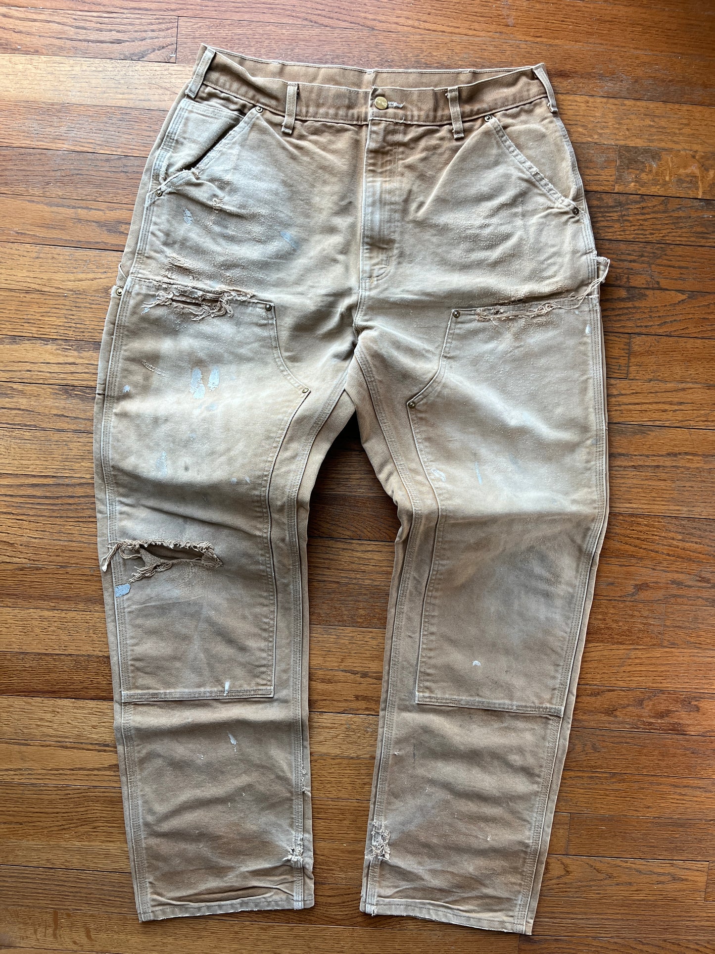 Faded Brown Carhartt Double Knee Pants - 34 x 32