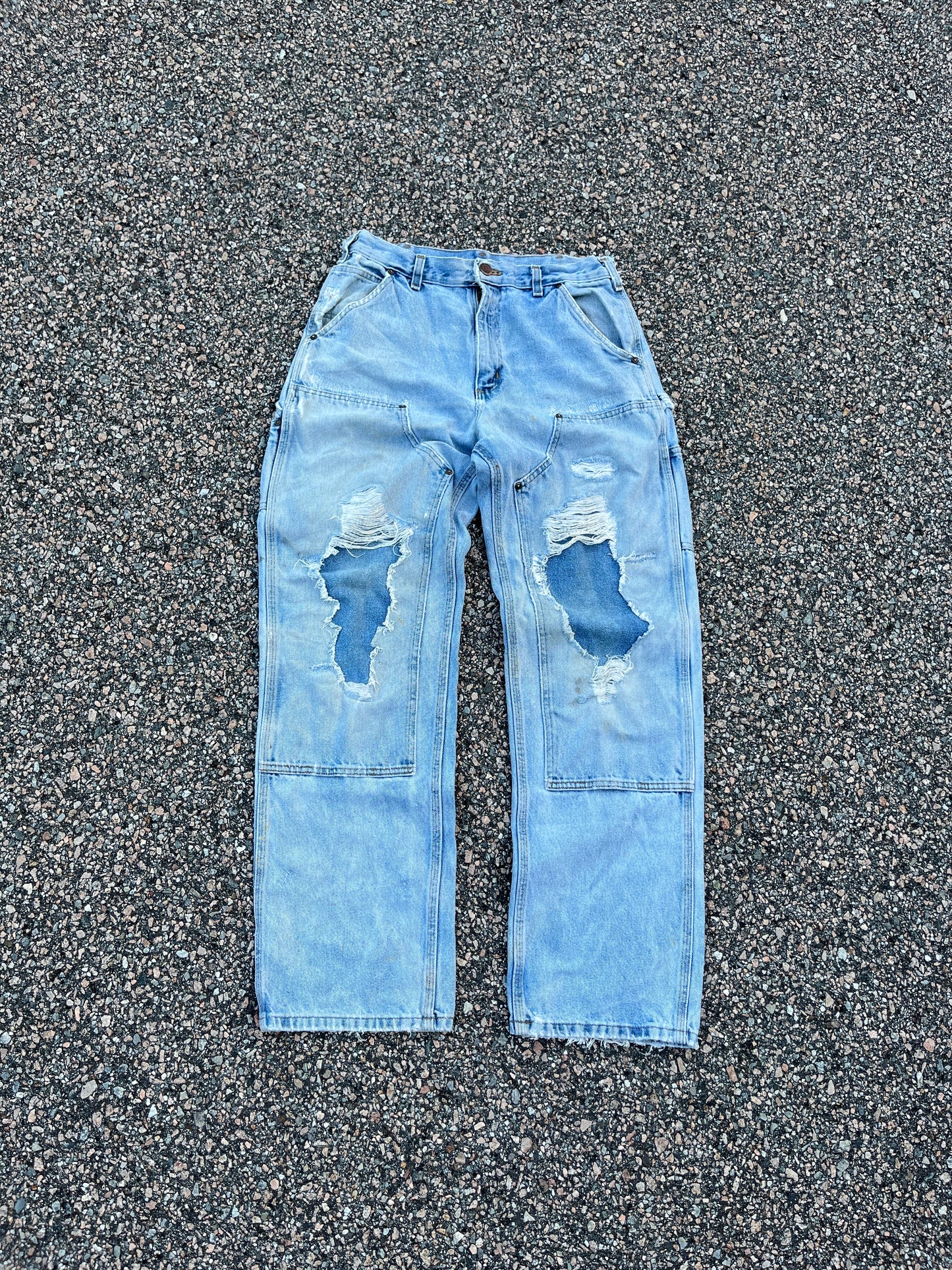 Faded n Distressed Denim Carhartt Double Knee Pants - 32 x 32