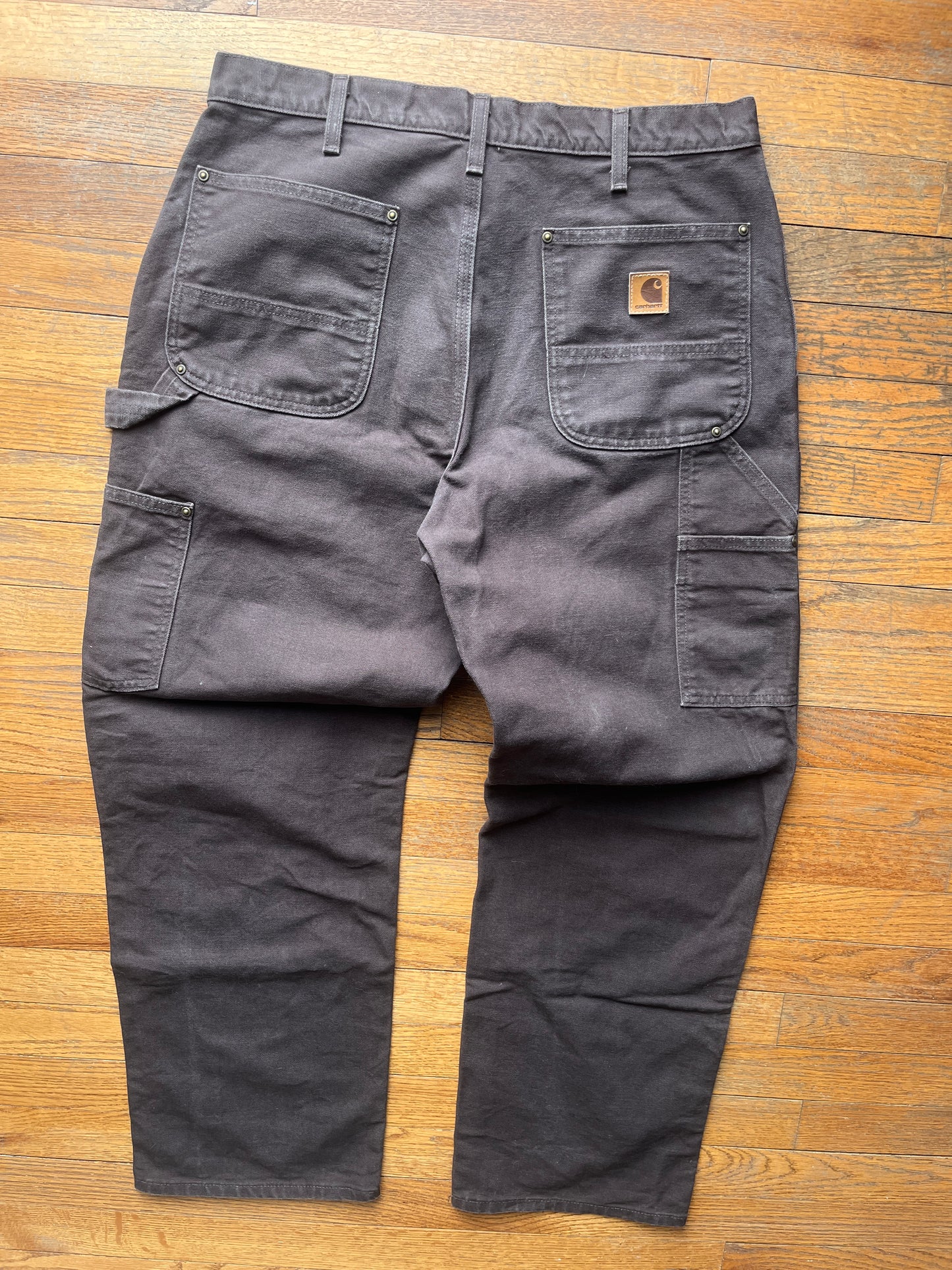 Faded Dark Brown Carhartt Double Knee Pants - 33 x 29.5