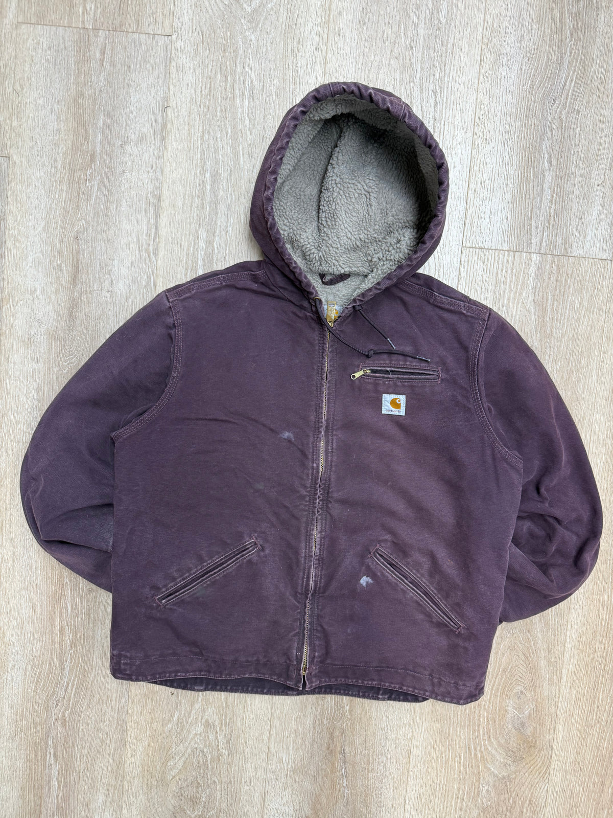 Faded Burgundy Sherpa Lined Carhartt Jacket - Medium